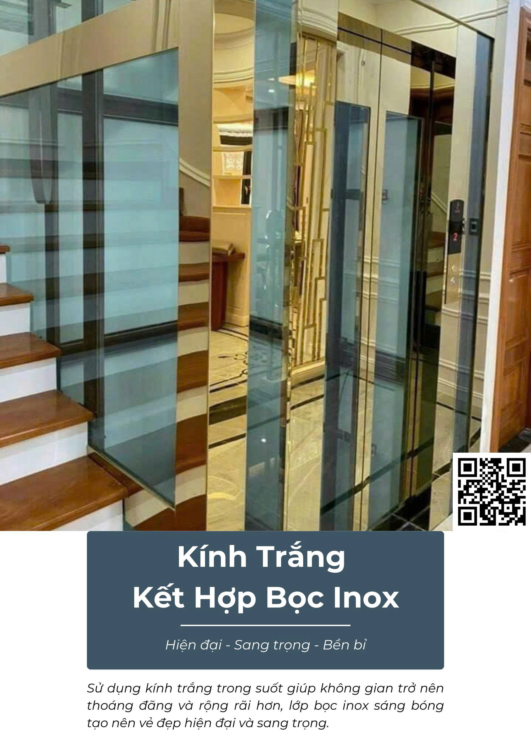 THANG MÁY KÍNH TRẮNG – CABIN BỌC INOX MÀU: GIẢI PHÁP SANG TRỌNG CHO KHÔNG GIAN HIỆN ĐẠI