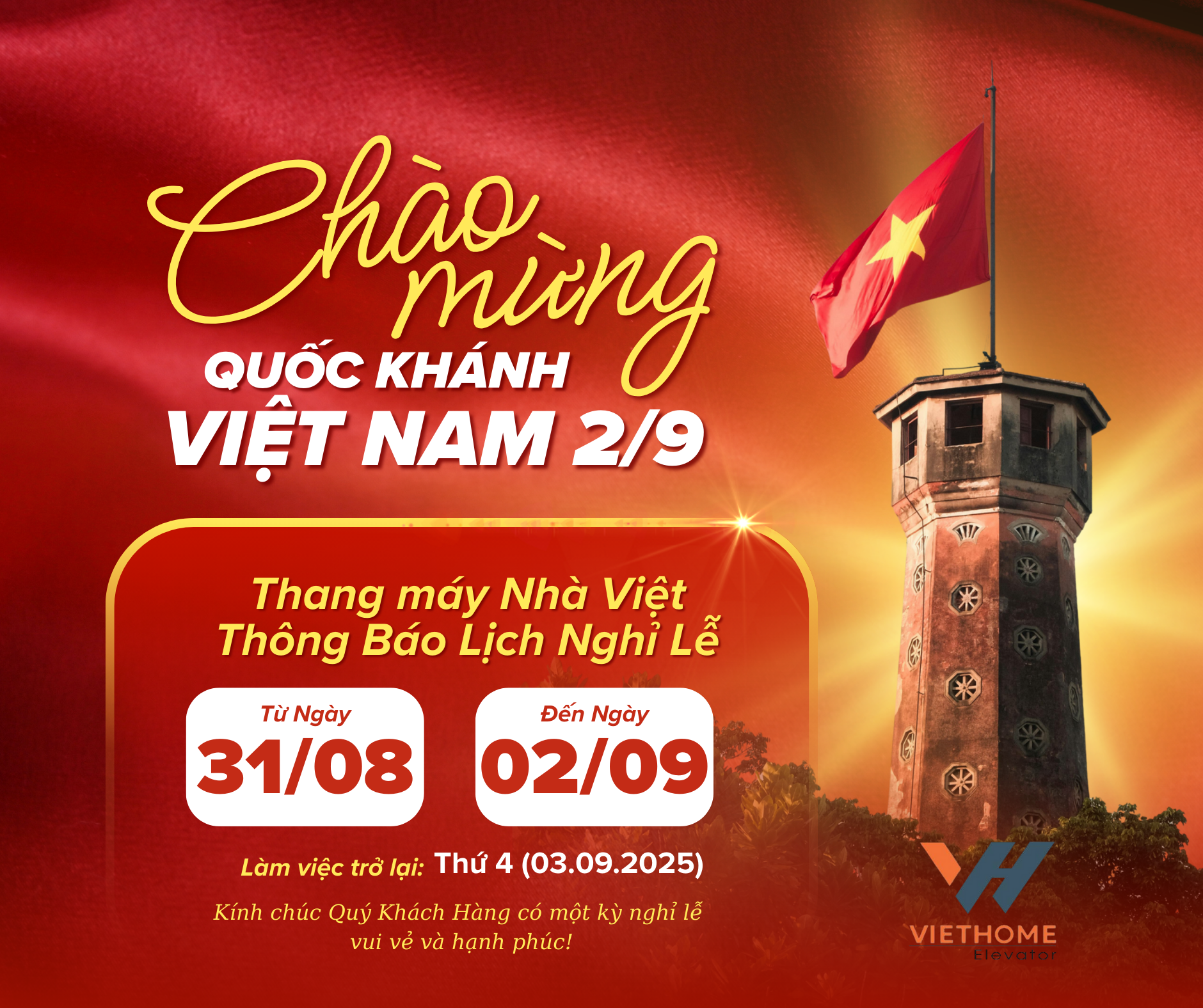 THÔNG BÁO NGHỈ LỄ 2/9 – THANG MÁY NHÀ VIỆT