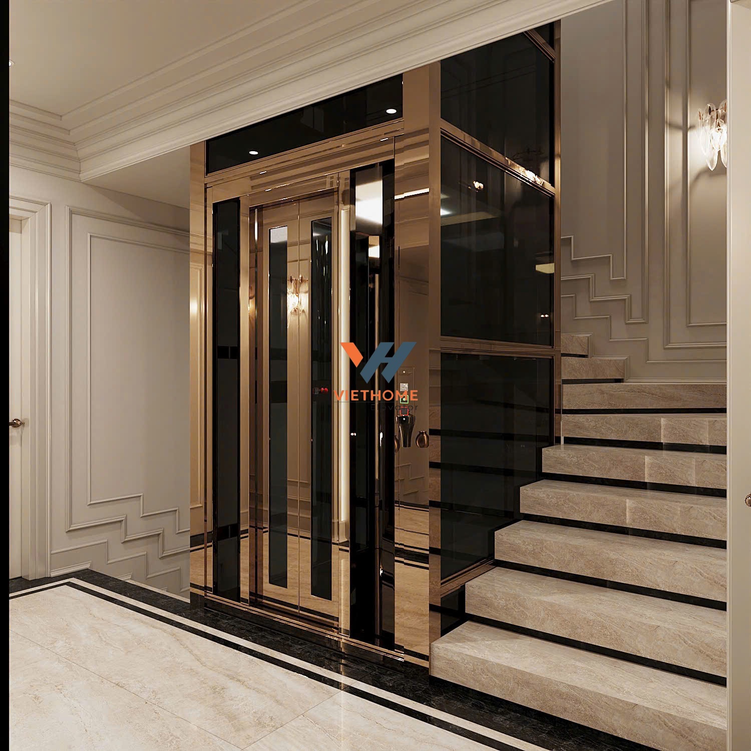 Thang Máy Kính Xanh Đen Bọc Inox Màu – Sang Trọng, Hiện Đại Cho Không Gian Đẳng Cấp